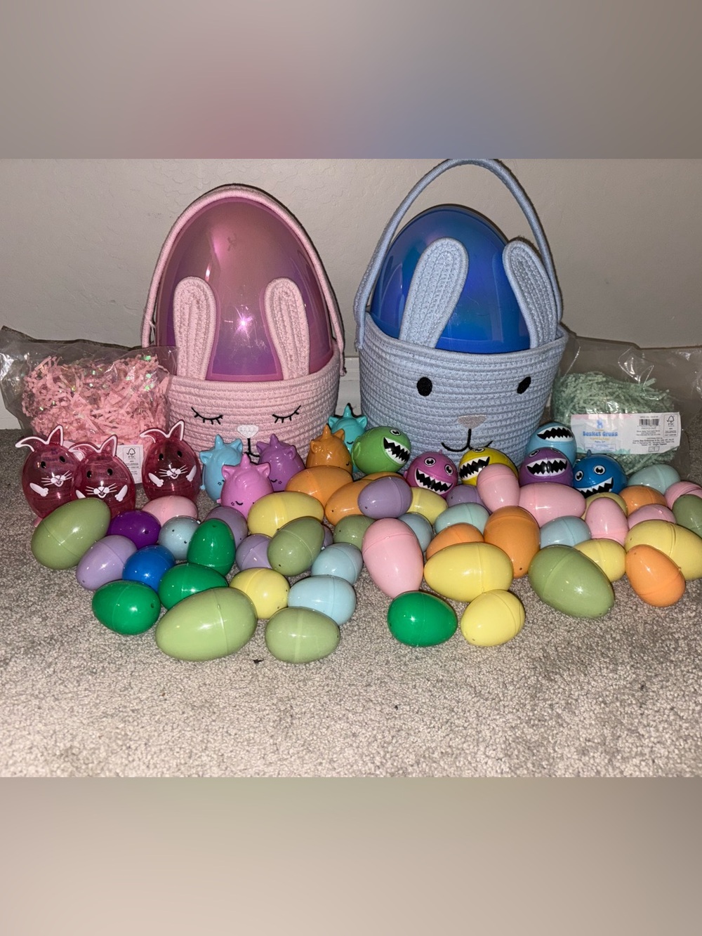 Target Pink & Blue Bunny Easter Baskets with Pastel Plastic Eggs and Toys